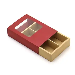 定制标志食品包装纸板盒滑动牛皮纸礼品盒，带透明聚氯乙烯窗口，用于巧克力糕点食品