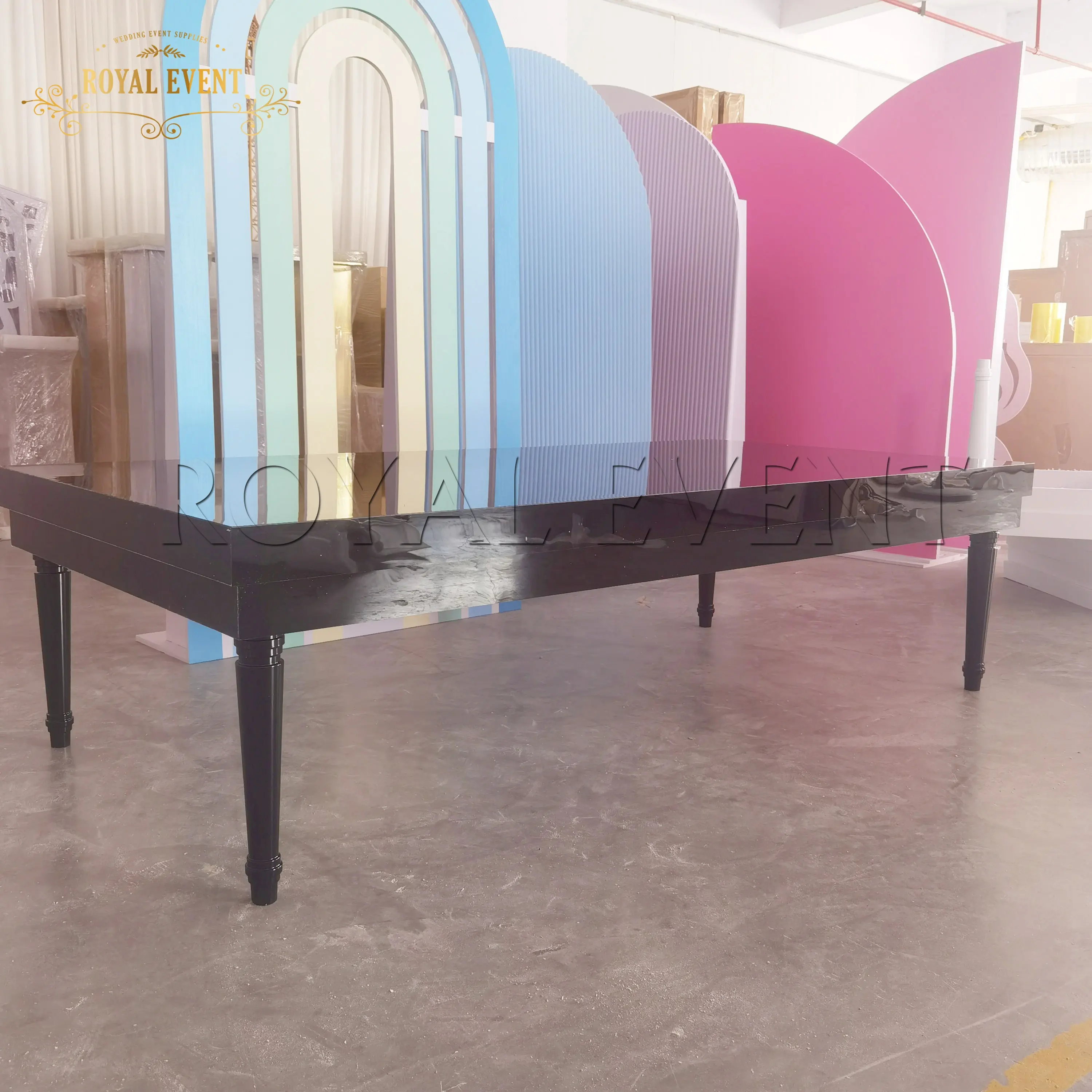 Muebles modernos para niños Rectangular negro acrílico niños mesa de comedor niños mesa de fiesta y sillas para eventos