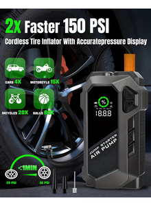 HQ18 16000mah 4 en 1 Fonctions Portable Car Jump Starter Batterie Avec Compresseur D'air Jump Start Box Gonfleur de Pneu Pompe à Air - Product Image 3
