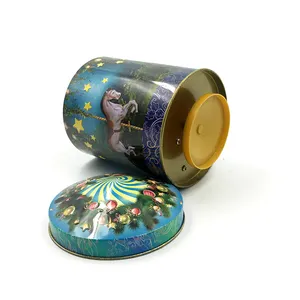 Amazing Popular Decorative Christmas Cookies Musical Carousel Tin Can Gift Box Rotation Gift Metal Tin Box With Lid