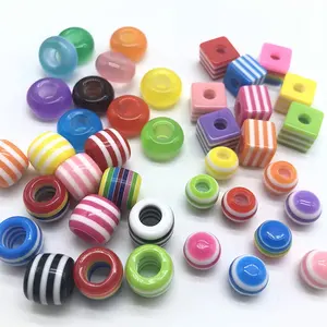 Wholesale multi-size Rainbow Striped Resin Beads For DIY Children's hair accessories Necklace Bracelet Jewelry Making