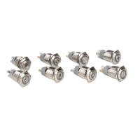 Interruptor de Botón Pulsador Momentáneo de Acero Inoxidable de 16mm, 19mm, 22mm, 25mm, 30mm, Impermeable y a Prueba de Polvo, 1NO+1NC, con Iluminación LED en Anillo