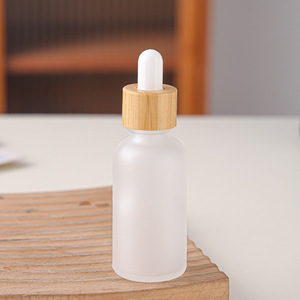 <b>10ml</b> Frosted Glass Dropper <b>Bottle</b> Cylinder Shape Wooden Cap Skin Care Serum Container - Product Image 1