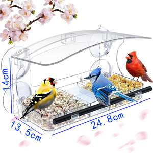 Mangeoire à oiseaux en acrylique transparent avec ventouses puissantes, plateau et perchoir amovibles, résistante aux intempéries pour l'observation des oiseaux sauvages - Product Image 6