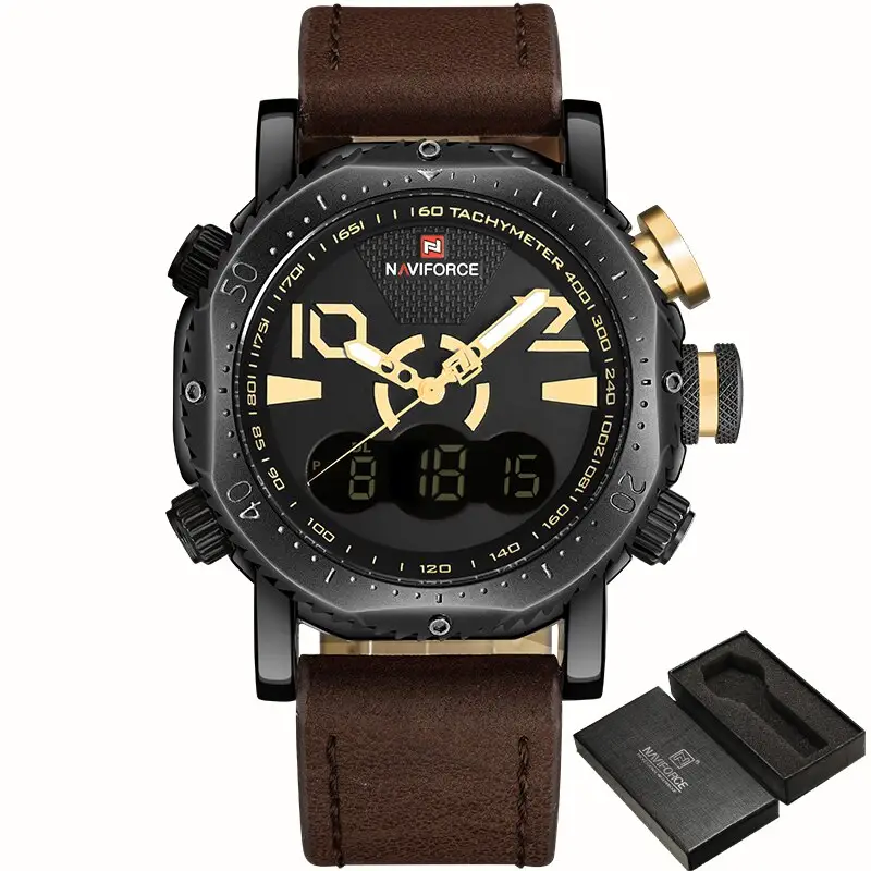 NAVIFORCE 9094 Men Sports Watches Men's Digital Quartz Clock Man Fashion Casual Leather Army Military Wrist Watch