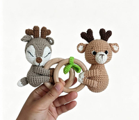 Boneka Kelinci Amigurumi Rajutan Tangan yang Menggemaskan, Terbuat dari Katun & Kayu Beech, Mainan Lunak Berbunyi untuk Kerajinan Anak & Hadiah