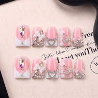 Colección de Diseñador OEM, Uñas Acrílicas Francesas Curvadas Tipo Pico de Pato, Hechas a Mano, Cobertura Completa PMMA, Uñas 3D Doradas, 10 Piezas