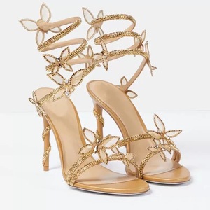 Sandales à talons aiguilles élégantes et polyvalentes pour femme, couleur unie, avec strass papillon et bride cheville, collection été 2026 - Product Image 1