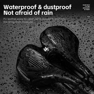 WEST BIKING Sillín de bicicleta MTB Cojín de asiento transpirable hueco Superficie de cuero PU ensanchada Absorción de impacto Sillín de bicicleta - Product Image 4