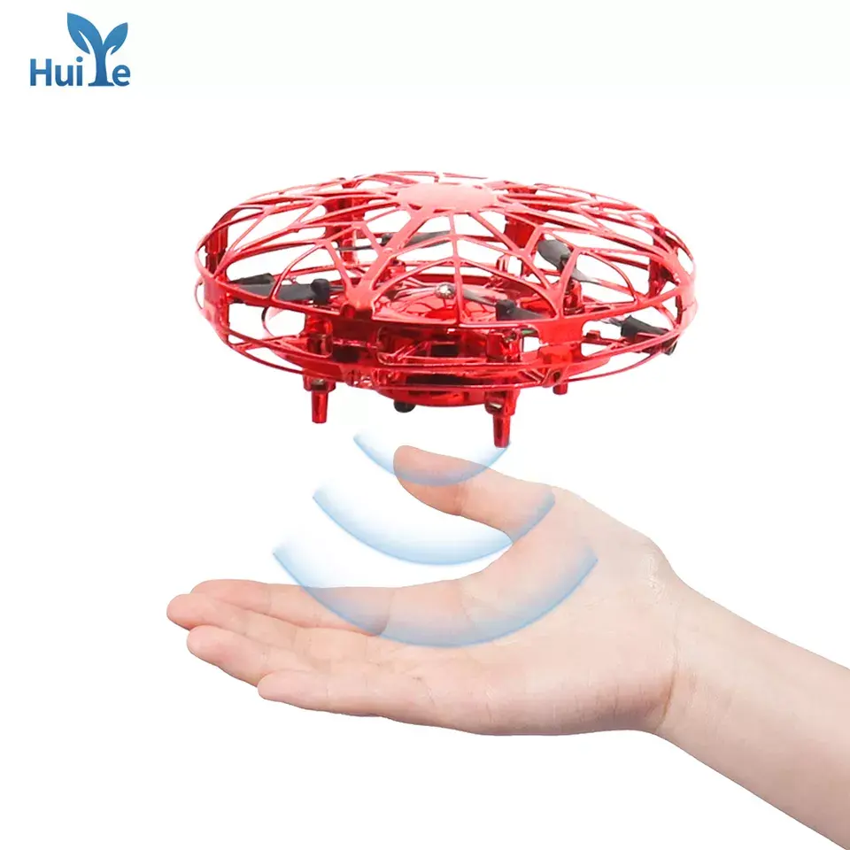 Huiye-mini Dron volador giratorio para niños, Mini Dron con luces LED, OVNI, con helicóptero giratorio