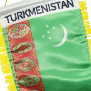 Custom TURKMENISTAN Satin Pennant Flag Car Mini Flag <b>Banner</b> with Yellow Tassels - Product Image 4