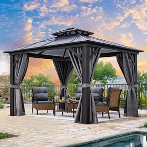 Gazebo da Giardino in Alluminio con Doppio Tetto Impermeabile e <span class=keywords><strong>Tenda</strong></span> in Rete d'Acciaio per Esterni - Product Image 1