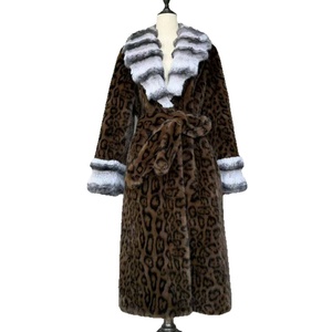 Damen Leoparden-Print Kunstfell Langer Mantel Winter Eleganter Gürtel-Wärmemantel mit Kontrast-Flauschkragen und -Manschetten Öko-Kunstfellmantel - Product Image 2