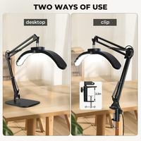 Lampada da Tavolo a Mezzaluna con Braccio Regolabile, Luce LED 24W con Base e Morsetto per Manicure, Extension Ciglia, Tatuaggi, Lavori di Bellezza
