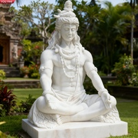 YOUFINE - Estatua de Shiva de Mármol Blanco Tallada a Mano, Escultura de Dios Hindú Meditando para Decoración de Templos y Jardines