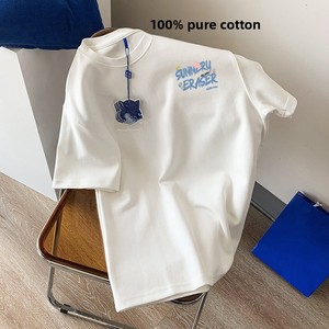 T-<span class=keywords><strong>shirt</strong></span> décontracté en coton à manches courtes et col rond pour <span class=keywords><strong>femme</strong></span>, coupe ample, blanc, style Instagram, collection Printemps 2025 - Product Image 2