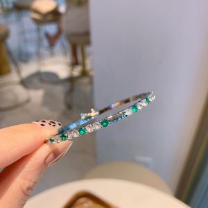 Wholesale Waterproof Jewelry Eco-friendly <b>Copper</b> Micro Pave Emerald Green Zircon <b>Bangle</b> for Vibrant Party Looks - Product Image 5