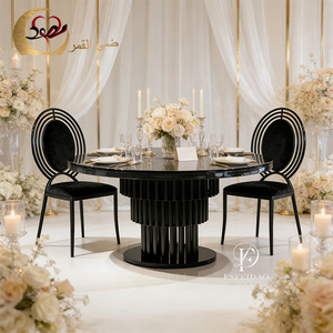 Luxury Modern Black Stainless Steel Round Dining <b>Table</b> Set for Wedding Hotel Apartment Use - Product Image 5