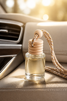 Diffuseur suspendu en verre rond rechargeable de 8 ml avec couvercle en bois naturel, pendentif pour huiles essentielles, pour la maison et la voiture