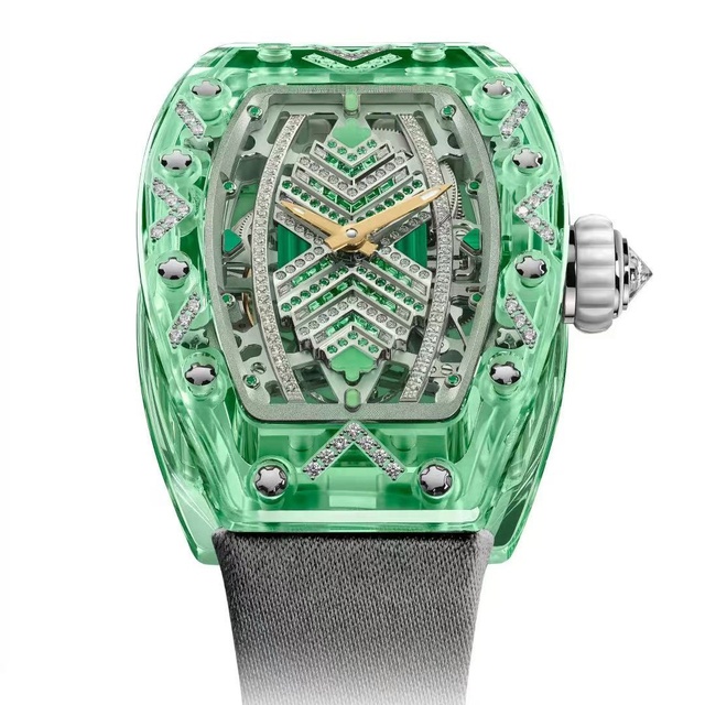 2026 Luxury Fashion Gift Green Sapphire Crystal Ladies Watch Diamond Skeleton Automatic Mechanical Fabric Strap High End Watch