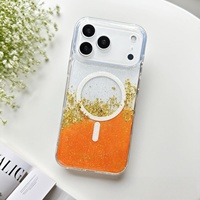 Étui de téléphone portable magnétique élégant avec paillettes dorées liquides pour iPhone 18 17 16 15 Pro Max, coque arrière transparente antichoc IMD scintillante