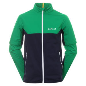 Chaqueta cortavientos de golf atlética de poliéster ligero para hombre, logotipo personalizado estampado verde con cuello levantado, rendimiento deportivo, servicio OEM - Product Image 1