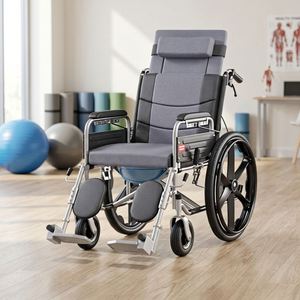 Fauteuil roulant manuel pliable avec siège de toilette et dossier entièrement inclinable, fauteuil roulant de voyage léger et portable pour personnes âgées et handicapées - Product Image 1