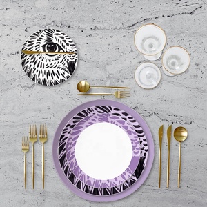 Hand -painted <strong>Owl</strong> Pattern Forest Series Decorative Ceramic <strong>Plates</strong> Sets Fine China Porcelain Dinnerware - Product Image 1