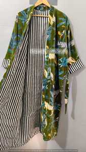 Indian Kimono Eco-Friendly Velvet Robe Women's Animal Print Wrap <b>Tie</b> Dressing Gown Full Sleeve Cotton Lining Long Summer Wear - Product Image 3