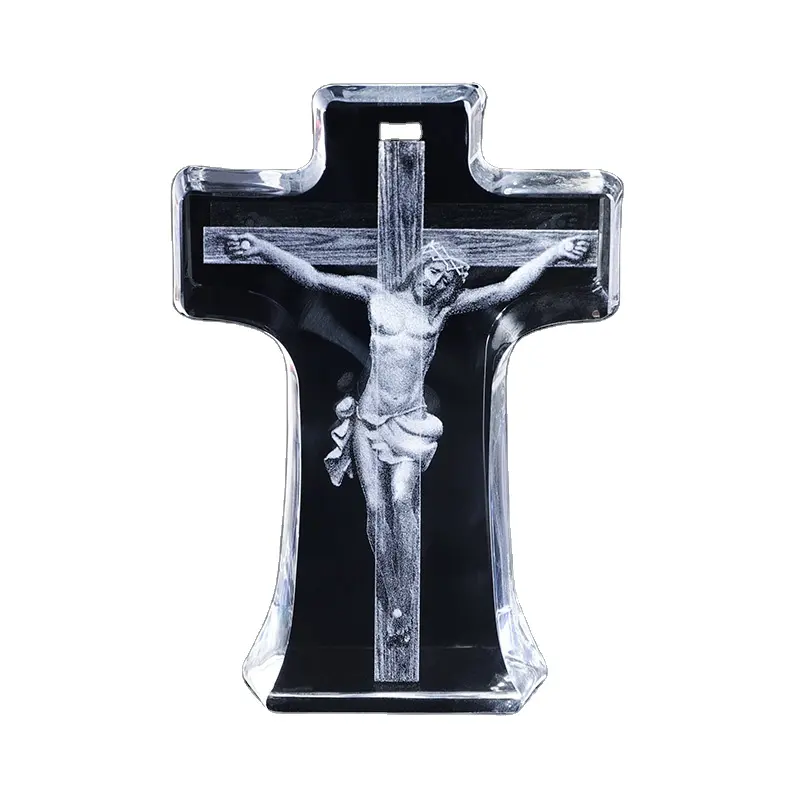 Diseño único 3D Láser Jesucristo Cruz en forma de cristal Religión Regalo de recuerdo