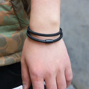 Cross Border Style Sheepskin <b>Rope</b> Braided Magnetic Buckle <b>Bracelet</b> Multi Loop Wrapping Unisex Solid Color <b>Bracelet</b> - Product Image 2