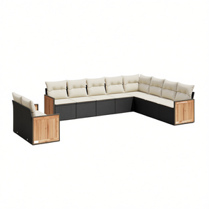 Conjunto de sofás modulares para jardín, ratán negro PE, 10 piezas, muebles de exterior, diseño contemporáneo, cojines de espuma de alta densidad - Product Image 1