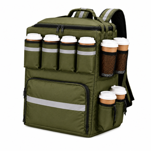 Blue Insulated Backpack <b>Cooler</b> With 6 Coffee Cup Holders Zipper Closure Oxford Material 24L Capacity For <b>Drink</b> Transport - Product Image 4