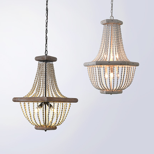 Rétro En Bois Massif Perle <span class=keywords><strong>Lustre</strong></span> E14 <span class=keywords><strong>Bougie</strong></span> Ampoule Suspension Lampe Réglable Hauteur Fer Art Suspension Lumière pour Salon Chambre - Product Image 3
