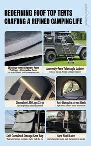 เต็นท์หลังคาแข็งแบบ OEM ODM สำหรับรถ 4x4 พร้อมไฟ LED สำหรับตั้งแคมป์และเดินป่ากลางแจ้ง - Product Image 2