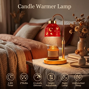 4 Colors Mid Century Cozy Bedroom Vanity Polished <strong>Gold</strong> Curved Arm Star Moon Candle Warmer Lamp with Twist Lock Height Adjustment - Product Image 3
