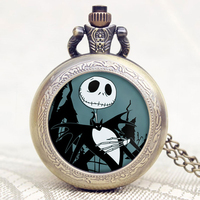 Cadeau d'halloween Jack Skellington pendentif en métal collier horloge Quartz analogique montre de poche avec chaîne