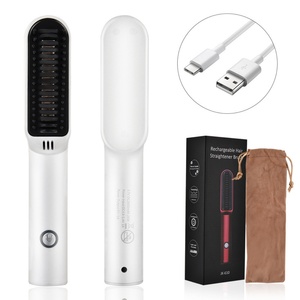Wireless Hair Straightener <b>Brush</b> Hot Comb Electric Hair Straightening <b>Brush</b> Frizz-Free Fast Heating USB Rechargeable - Product Image 1
