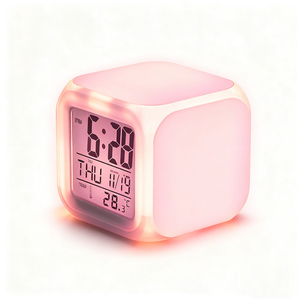 7 màu sắc thay đổi đa chức năng phim hoạt hình đồng hồ báo thức với LED ánh sáng kỹ thuật số Nhiệt kế đêm Đồng hồ điện tử - Product Image 1
