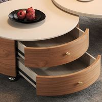 Table basse double emboîtable AJUNION en bois pour salon, table d'appoint circulaire avec base à roulettes et 2 tiroirs