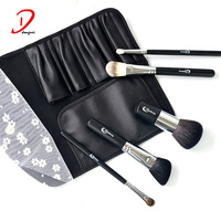 Ensemble de 5 mini-pinceaux de maquillage en poils de chèvre de haute qualité avec logo personnalisé, avec sac, pinceaux professionnels pour le visage et le correcteur, manche en bois
