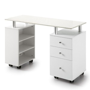 Mesa de Manicura Dongpin con Cubierta de Vidrio, Doble Gabinete, Blanca 3438, para Uso en Oficina - Product Image 2