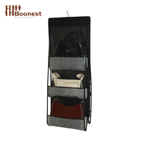 Organisateur de sacs à main suspendu robuste 80g à 6 poches, sac de rangement double face en PVC transparent, cintre pliable personnalisé pour sacs
