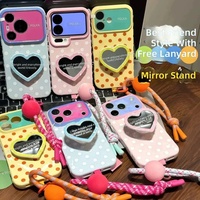 Coque souple pour Apple 17PROMAX avec motif ondulé, miroir en forme de cœur, boules colorées, cordon de suspension et support intégré
