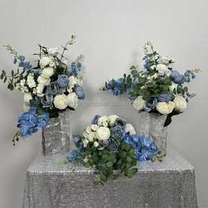 Bouquets <span class=keywords><strong>de</strong></span> roses bleues <span class=keywords><strong>et</strong></span> blanches artificielles en soie permanentes personnalisées - Product Image 4