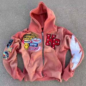 Yingling Acid Wash <b>Hoodie</b> 400 Gsm Terry Oversized Hoodies Unisex Embroidered <b>Cropped</b> <b>Zip</b> <b>up</b> Acid Wash <b>Hoodie</b> - Product Image 2