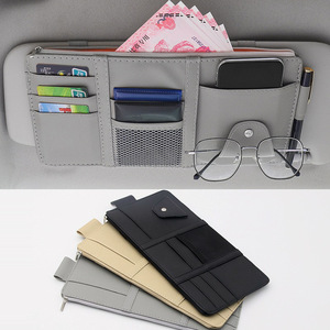 Car Sun Visor Storage Clip Leather Multi Functional Eyeglasses <b>Ticket</b> Document <b>Holder</b> Organizer For Auto Interior Use - Product Image 5