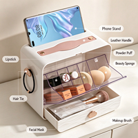 Organisateur de cosmétiques portable en plastique, boîte de rangement anti-poussière à tiroirs, support multi-niveaux pour maquillage et soins de la peau, pour bureau et coiffeuse