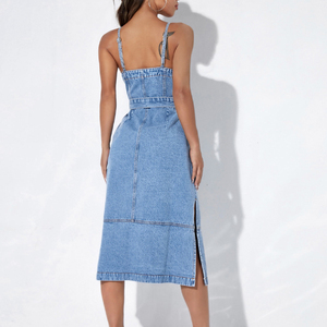 <span class=keywords><strong>Robe</strong></span> en <span class=keywords><strong>jean</strong></span> délavé pour <span class=keywords><strong>femme</strong></span> avec poches obliques et boutons sur le devant, nouvelle collection de robes décontractées en <span class=keywords><strong>jean</strong></span> pour femmes - Product Image 3