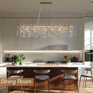 Suspension en cristal de luxe avec <span class=keywords><strong>branches</strong></span> en <span class=keywords><strong>métal</strong></span> doré et cristaux de goutte de pluie pour lustre rectangulaire dans le hall de l'hôtel de la salle à manger - Product Image 6